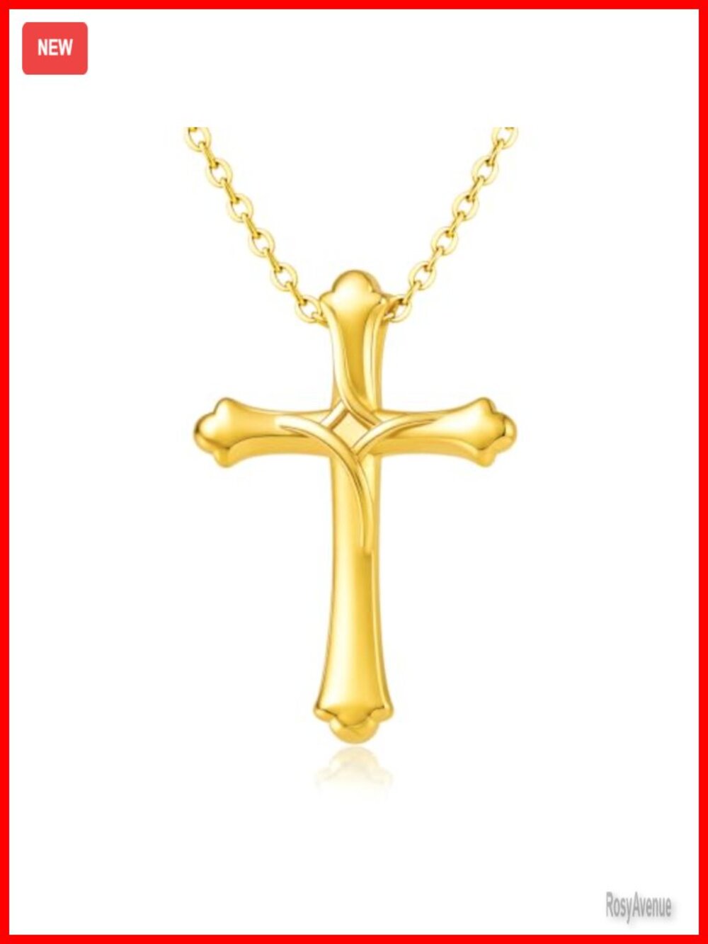 14K Gold Plated Cross Pendant Necklace Hypoallergenic Cable Chain Women